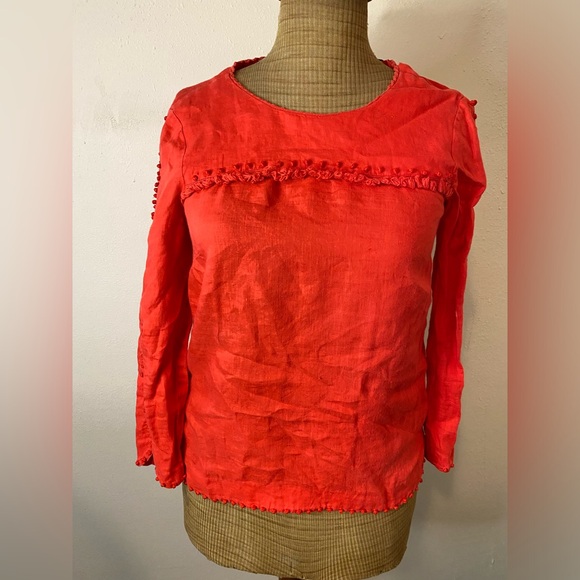J. Crew Tops - JCrew Red 100% linen | French knot style with fringes, pompons | Women’s tops| 2